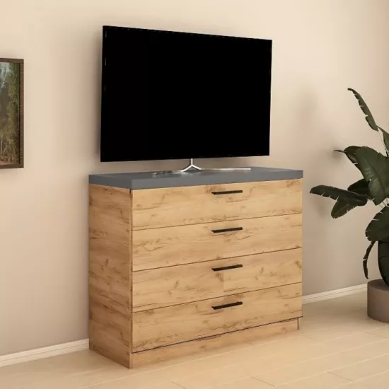 Comodă Bafimob KZ-120 (4 sertare) (120 cm), Stejar/Grafit