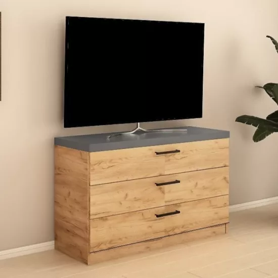 Comodă Bafimob KZ-120 (3 sertare) (120 cm), Stejar/Grafit