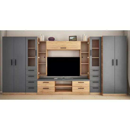 Living Bafimob Liudmila-Z cu sticla (ТV-1,2m) (420 cm), Stejar/Grafit