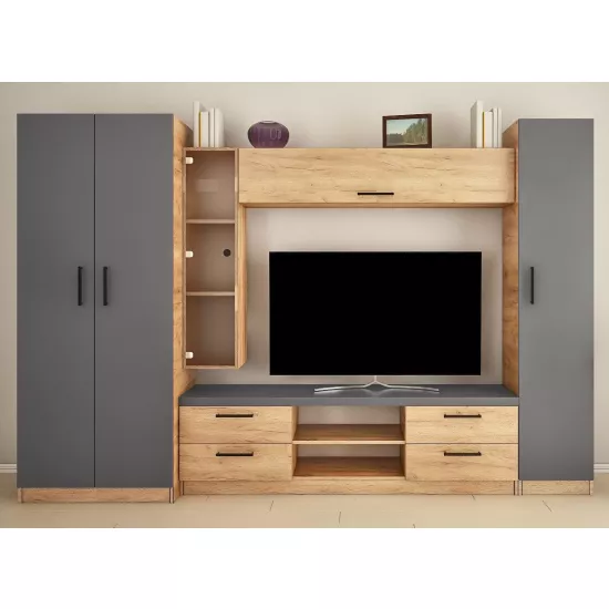 Living Bafimob Elena-Z cu sticla (ТV-1,5m) (300 cm), Stejar/Grafit