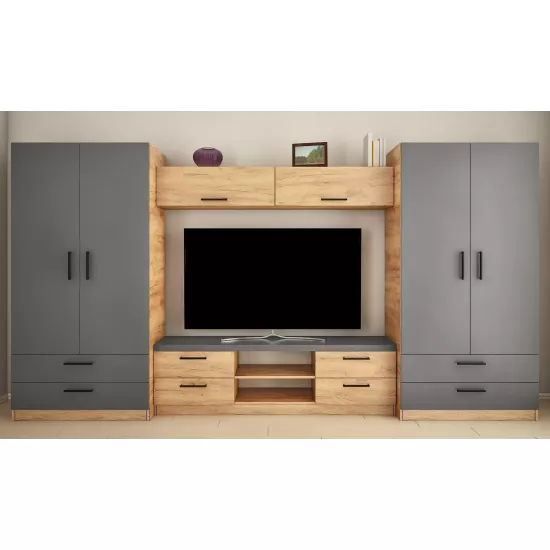 Living Bafimob Ira-Z (ТV-1,8m) (380 cm), Stejar/Grafit