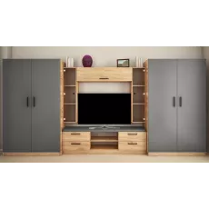 Living Bafimob Roma-Z cu sticla (ТV-1,2m) (420 cm), Stejar/Grafit