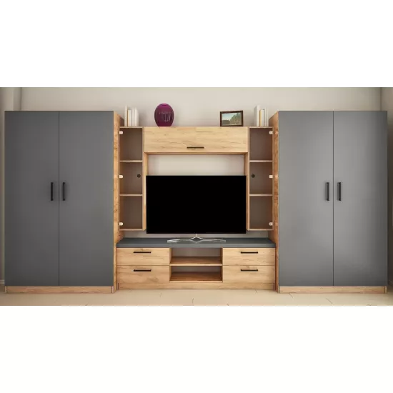 Living Bafimob Roma-Z cu sticla (ТV-1,2m) (420 cm), Stejar/Grafit