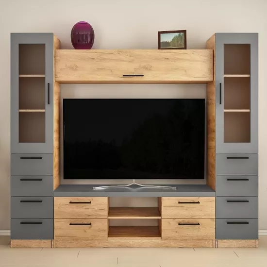 Стенка Bafimob Z-6 (ТВ-1,5м) (230 см), Дуб/Графит