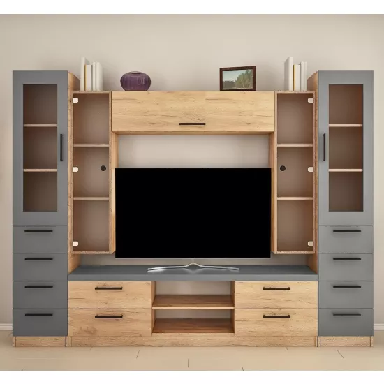 Living Bafimob Z-7 cu sticla (ТV-1,2m) (260 cm), Stejar/Grafit