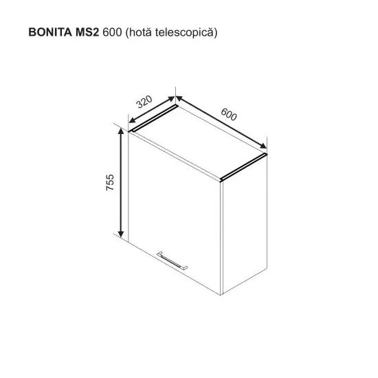 Modul superior Ambianta Bonita MS2 600 hota telescopica, MDF, Alb