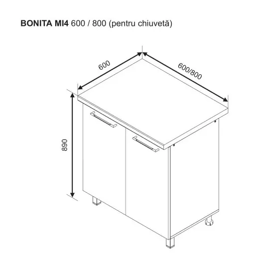 Modul inferior Ambianta Bonita MI4 600 chiuveta, MDF, Alb
