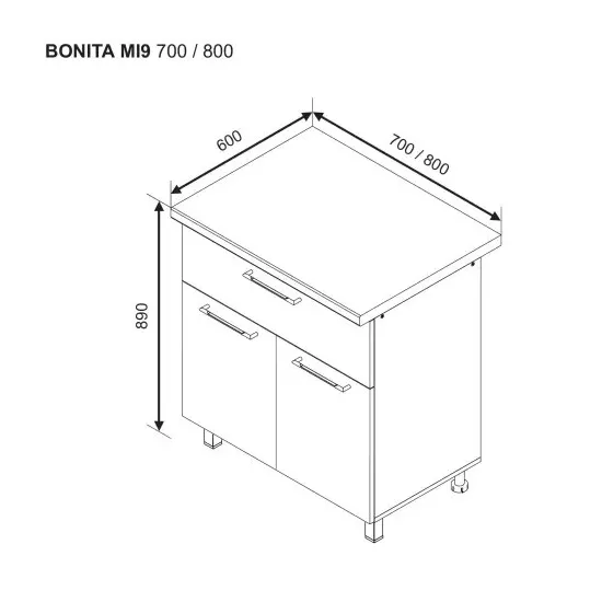 Нижний кухонный шкаф Ambianta Bonita MI9 800, МДФ, Белый