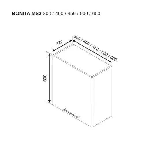 Верхний кухонный шкаф Ambianta Bonita MS3 600, МДФ, Кашемир