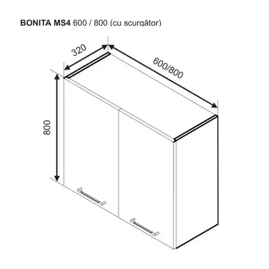 Modul superior Ambianta Bonita MS4 800 scurgator, MDF, Cashmere