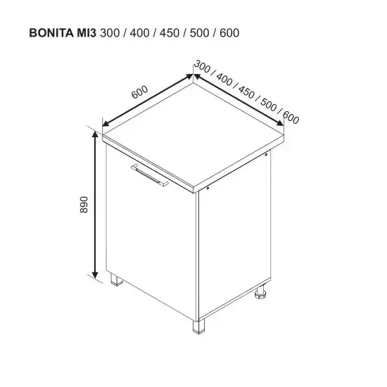 Modul inferior Ambianta Bonita MI3 600, MDF, Cashmere