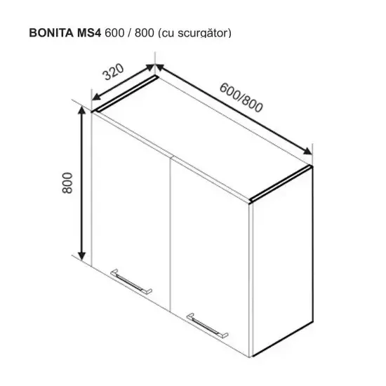 Modul superior Ambianta Bonita MS4 800 scurgator, MDF, Ivory