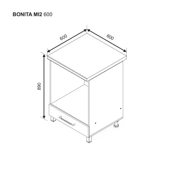 Нижний кухонный шкаф Ambianta Bonita MI2 600 для духовки, МДФ, Антрацит
