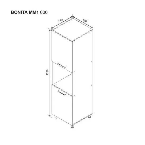 Кухонный шкаф-пенал Ambianta Bonita MM1 600 для духовки, МДФ, Антрацит
