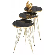 Set masute pentru reviste Prestige Bendir 3 pcs 330, Black Marble/Gold Set masute pentru reviste Prestige Bendir 3 pcs 330, Black Marble/Gold