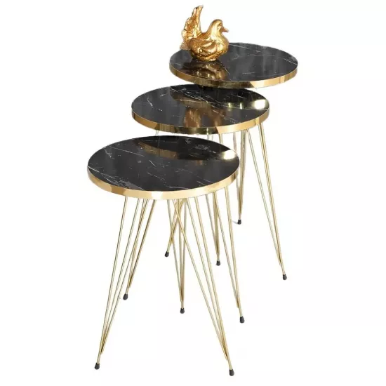 Set masute pentru reviste Prestige Bendir 3 pcs 330, Black Marble/Gold