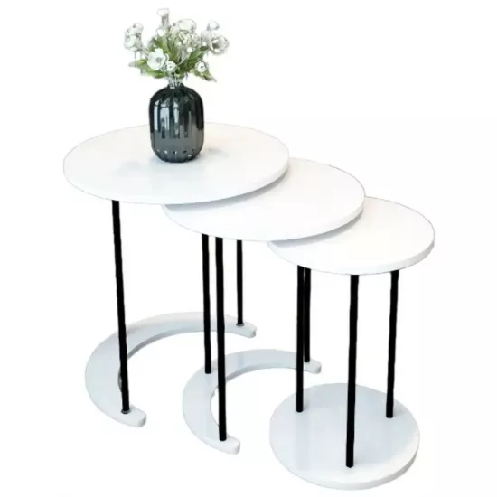 Set masute pentru reviste Prestige Wh 50/40/30 3 pcs, White/Black