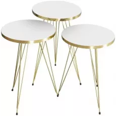 Set masute pentru reviste Prestige Ginsburg 3 pcs 330, White/Gold Set masute pentru reviste Prestige Ginsburg 3 pcs 330, White/Gold
