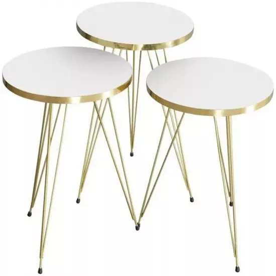 Набор журнальных столиков Prestige Ginsburg 3 pcs 330, White/Gold