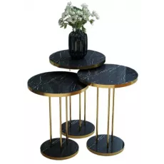 Set masute pentru reviste Prestige Bendir round base 3 pcs, Black Marble/Gold Set masute pentru reviste Prestige Bendir round base 3 pcs, Black Marble/Gold