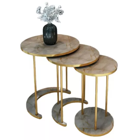 Set masute pentru reviste Prestige Gordion 50/40/30 3 pcs, Grey Marble/Gold