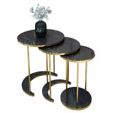 Set masute pentru reviste Prestige Bendir 50/40/30 3 pcs, Black Marble/Gold Set masute pentru reviste Prestige Bendir 50/40/30 3 pcs, Black Marble/Gold
