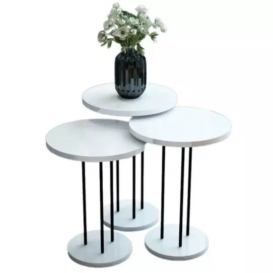 Set masute pentru reviste Prestige Wh round base 3 pcs, White/Black