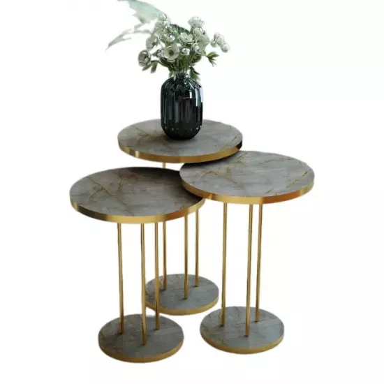 Set masute pentru reviste Prestige Gordion round base 3 pcs, Grey Marble/Gold
