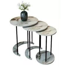 Set masute pentru reviste Prestige Efes 50/40/30 3 pcs, White Marble/Black Set masute pentru reviste Prestige Efes 50/40/30 3 pcs, White Marble/Black