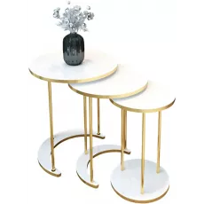 Set masute pentru reviste Prestige Wh 50/40/30 3 pcs, White/Gold Set masute pentru reviste Prestige Wh 50/40/30 3 pcs, White/Gold