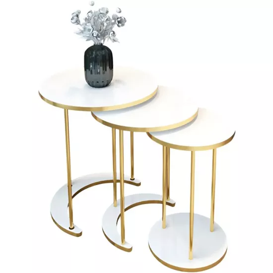 Set masute pentru reviste Prestige Wh 50/40/30 3 pcs, White/Gold