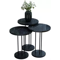 Set masute pentru reviste Prestige Bendir round base 3 pcs, Black Marble/Black Set masute pentru reviste Prestige Bendir round base 3 pcs, Black Marble/Black