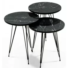 Set masute pentru reviste Prestige Bendir 3 pcs 330, Black Marble/Black Set masute pentru reviste Prestige Bendir 3 pcs 330, Black Marble/Black