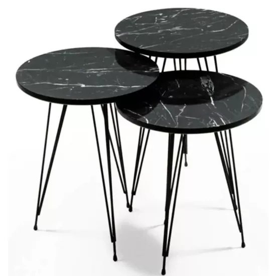 Set masute pentru reviste Prestige Bendir 3 pcs 330, Black Marble/Black
