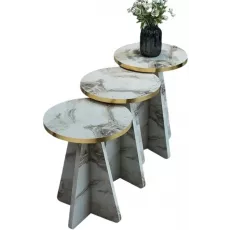 Set masute pentru reviste Prestige Efes 3 pcs 330x43/46/49, White Marble/Gold Set masute pentru reviste Prestige Efes 3 pcs 330x43/46/49, White Marble/Gold