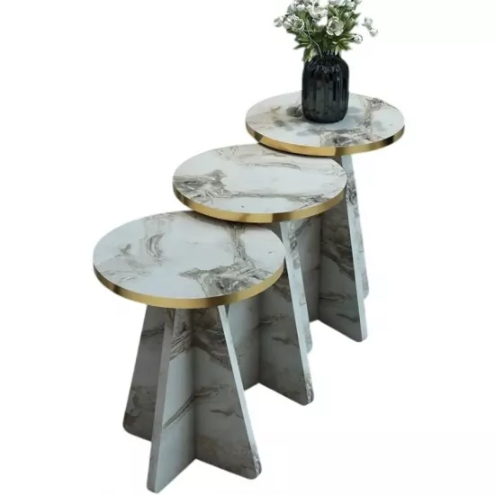 Set masute pentru reviste Prestige Efes 3 pcs 330x43/46/49, White Marble/Gold