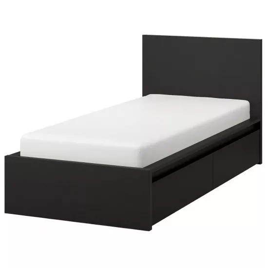 Кровать Ikea Malm/Luroy 2 ящика, 90 x 200 см, Черно-Коричневый