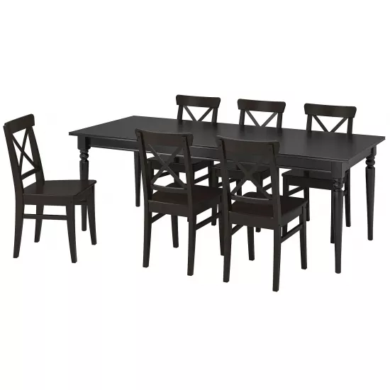 Set de sufragerie Ikea Ingatorp/Ingolf 155/215см 1+6, Negru/Negru-maro