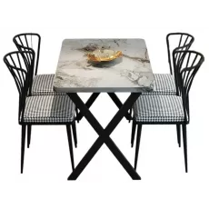 Set de sufragerie Prestige Efes X Leg 70x110cm 1+4, Gray Marble/Black/White