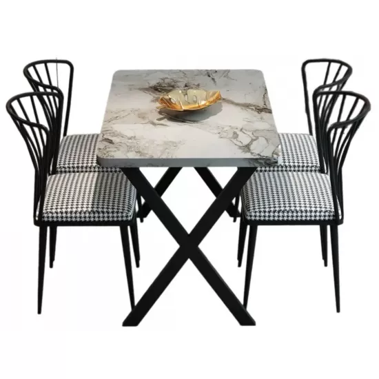 Set de sufragerie Prestige Efes X Leg 70x110cm 1+4, Gray Marble/Black/White
