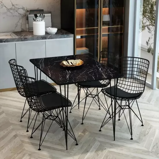 Set de sufragerie Prestige Bendir Piramide Legs 70x110cm 1+4, Black Marble/Black