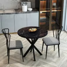 Set de sufragerie Prestige Bendir Star Leg 70x75cm 1+2, Black Marble/Black/White