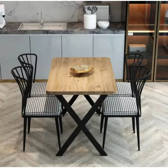 Set de sufragerie Prestige X Leg 70x110cm 1+4, Pine/Black/White