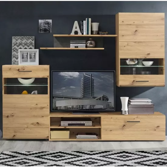 Гостиная Fortuna Murphy с подсветкой (228 см), Artisan Oak/Dark Concrete