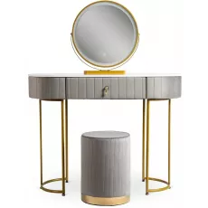 Masă toaletă Mebel Elite Ashley cu oglinda si puf, Grey/Golden Masă toaletă Mebel Elite Ashley cu oglinda si puf, Grey/Golden