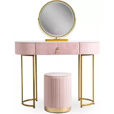 Masă toaletă Mebel Elite Ashley cu oglinda si puf, Pink/Golden Masă toaletă Mebel Elite Ashley cu oglinda si puf, Pink/Golden