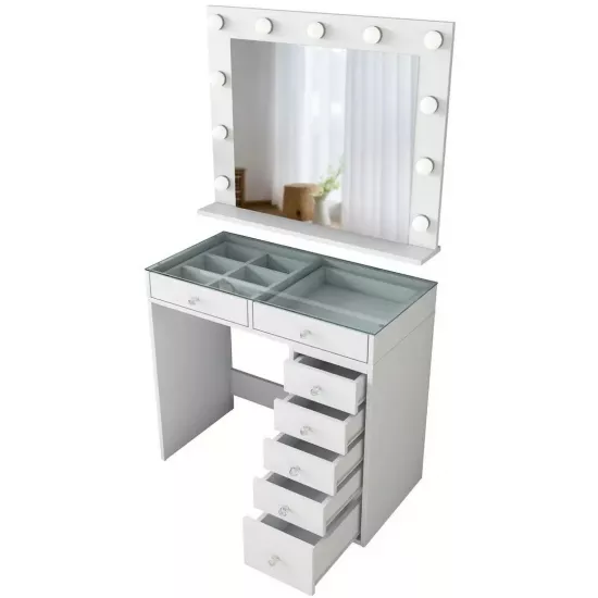 Столик туалетный Mirage Meble BJ117 зеркало/лампочки, White