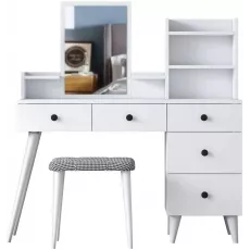 Masă toaletă Mirage Meble BJ101 cu taburet, White/Black