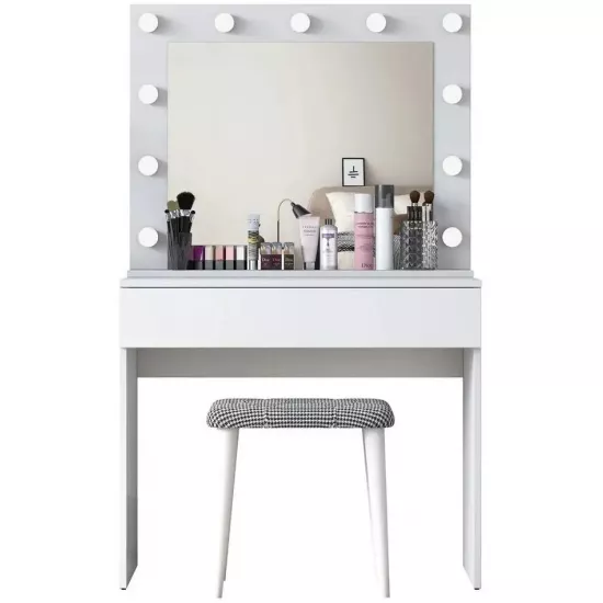 Masă toaletă Mirage Meble BJ121 cu taburet, White/Black