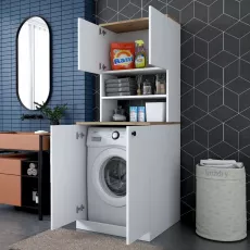 Стеллаж для стиральной машины Mirage Meble KD102, White/Walnut Стеллаж для стиральной машины Mirage Meble KD102, White/Walnut